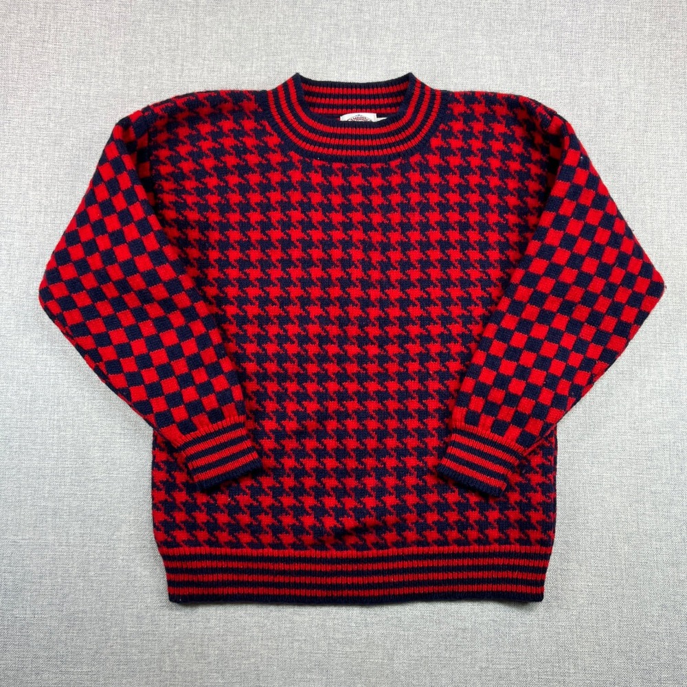 VTG 90s Cambridge Dry Goods Houndstooth Knit Shetland‎ Wool Sweater Women L Ivy
